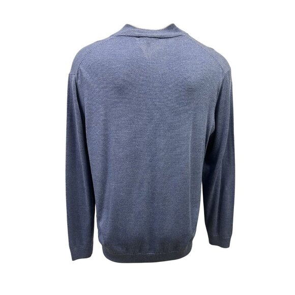 Hart Schaffner Marx Mens Blue Denim Heather XXL Quarter Zip Merino Wool Sweater - Picture 2 of 6